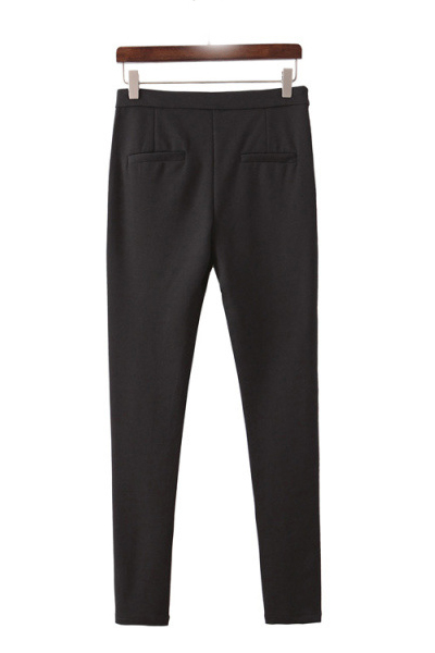 Cheap New Style Elastic Mid Waist Solid Black Regular Pants_Pants ...