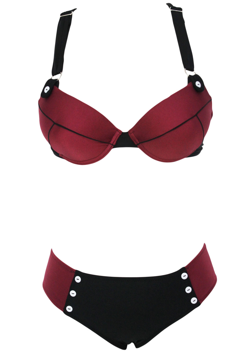 Cheap Sexy Thick Straps Patchwork Wine Red Twopiece Bikini Swimwear_Bikinis_Swimwear