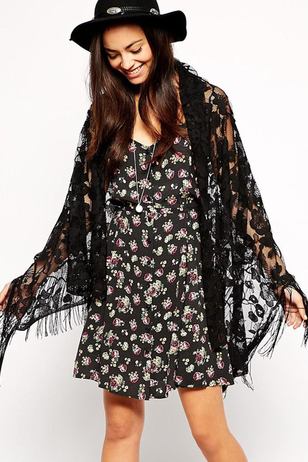 Sexy Hollow-out Tassel Fringe Black Lace Cover-up