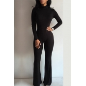 Fashion Turtleneck Long Sleeves Black Cotton Blend