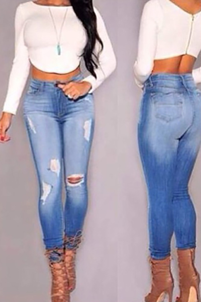 Broken Holes Lace Casual Jeans