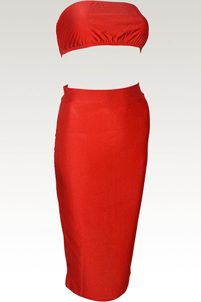 Stylish Sexy Sleeveless Red Polyester Two-piece Skirt Set_Two Pieces ...