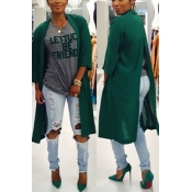 Fashion Three Quarter Sleeves Back Split Green Pol