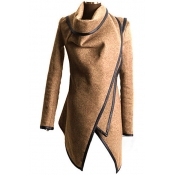 Fashion Turtleneck Long Sleeves Camel Woolen Overc