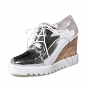 Sweet Style Square Closed Toe Lace-up Wedges Super