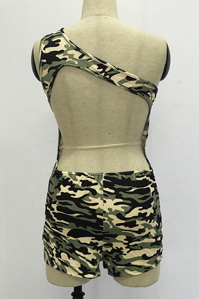 Sexy One Shoulder Backless Camouflage Color Polyester One-piece Skinny ...