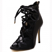Trendy Open Toe Cross Lace-up Hollow-out Stiletto 