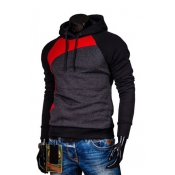 Leisure Hooded Collar Long Sleeves Red-black Patch