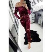 Stylish Bateau Neck Long Sleeves Broken Holes Wine