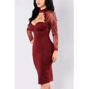 Healthy Fabric Sexy V Neck Long Sleeve Sheath Knee