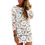 Lace Bohemian O neck Long Sleeve Straight Mini Dre