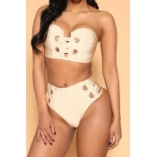 Sexy Hollow-out Skin Color Ployester Two-piece Swi