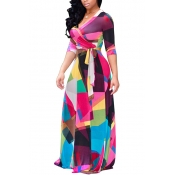 Euramerican V Neck Three Quarter Sleeves Digital P