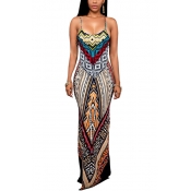 Stylish V Neck Spaghetti Strap Sleeveless Printed 