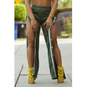 Stylish Rivet Design Green Polyester Loose Pants