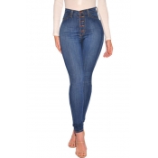 Stylish High Waist Blue Denim Pants