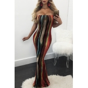 Fashion Dew Shoulder Printed Milk Fiber Sheath Ank