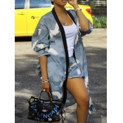 Stylish Printed Lace-up Polyester Coat