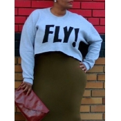 letter print Long Sleeve Short Pullovers Sweats&Ho