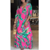 Lovely Fashion V Neck Long Sleeves Printing Red Qm