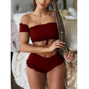Sexy Dew Shoulder Wine Red Polyester Two-piece Sho