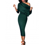 Trendy Dew Shoulder Polyester Army Green Polyester