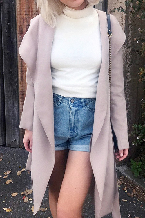 Pink Big Lapel Long Wool Coat