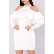 Trendy Hollow-out White Healthy Fabric Sheath Mini
