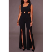 Sexy Hollow-out Black Cotton One-piece Jumpsuits