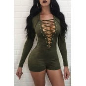 Sexy Deep V Neck Hollow-out Green Cotton Blends On