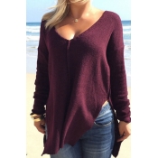 Polyester V Neck Long Sleeve Solid Blouses&Shirts