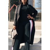 Trendy Turndown Collar Long Sleeves Black Cotton L