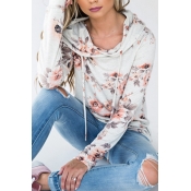 Lovely Leisure Long Sleeves Floral Print White Ble