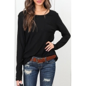Lovely Casual Round Neck Black Polyester T-shirt