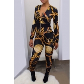 Euramerican V Neck Zipper Design Printed Black Pol