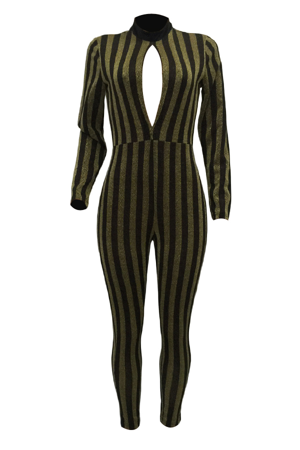 Sexy Stand Collar Hollow-out Striped Polyester One-piece Jumpsuits от Lovelywholesale WW