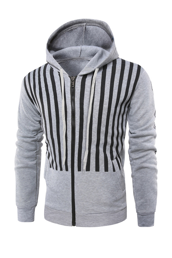 Fashionable Hooded Collar Striped Light Grey Cotton Blends Hoodie от Lovelywholesale WW