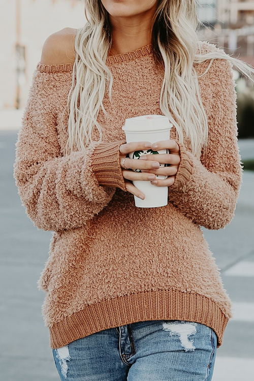 

Lovely Euramerican Round Neck Long Sleeves Khaki Polyester Sweaters
