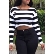 Sexy Round Neck Striped White Polyester Brief Para