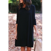 Lovely Casual Round Neck Long Sleeves Black Polyes