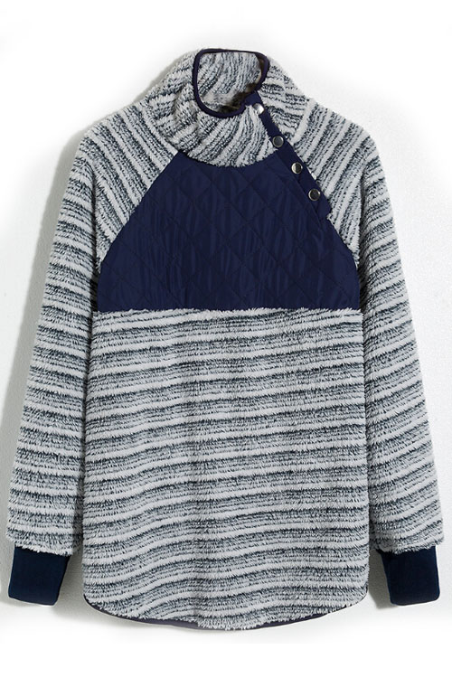 

Lovely Stylish Mandarin Collar Patchwork Blue Blending Hoodies