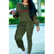 Euramerican Round Neck Ruffle Design Green Blendin