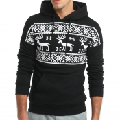 Leisure Hooded Collar Printed Black Cotton Blends 