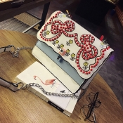 Retro Embroidered Design White PU Crossbody Bag