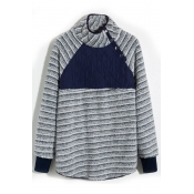 Lovely Stylish Mandarin Collar Patchwork Blue Blen