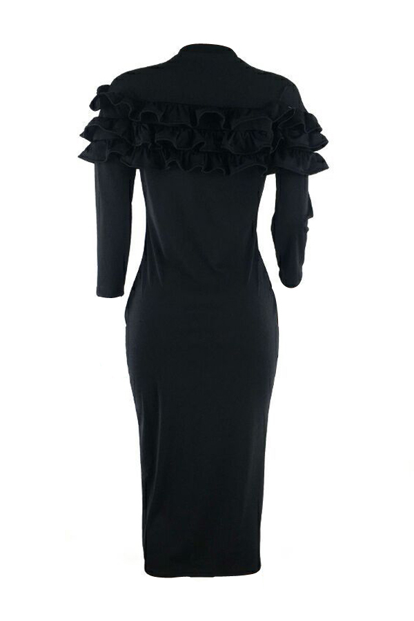 Lovely Sexy Round Neck Falbala Design Black Polyester Sheath Knee Length Dress от Lovelywholesale WW