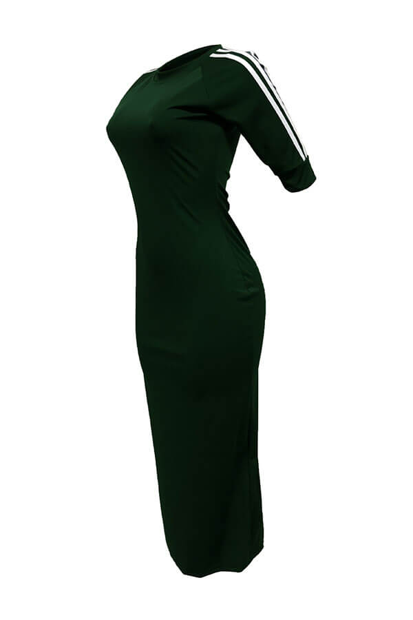 Lovely Sexy Round Neck Striped Army Green Polyester Sheath Mid Calf Dress от Lovelywholesale WW