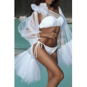 Lovely Sexy Lace-up White Polyester Two-piece Swim