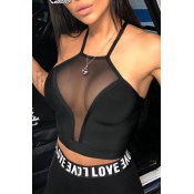 Lovely Sexy Net Yarn Splicing Black Modal Tank Top