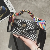 Lovely Vintage Plaid Printed Black PU Clutches Bag